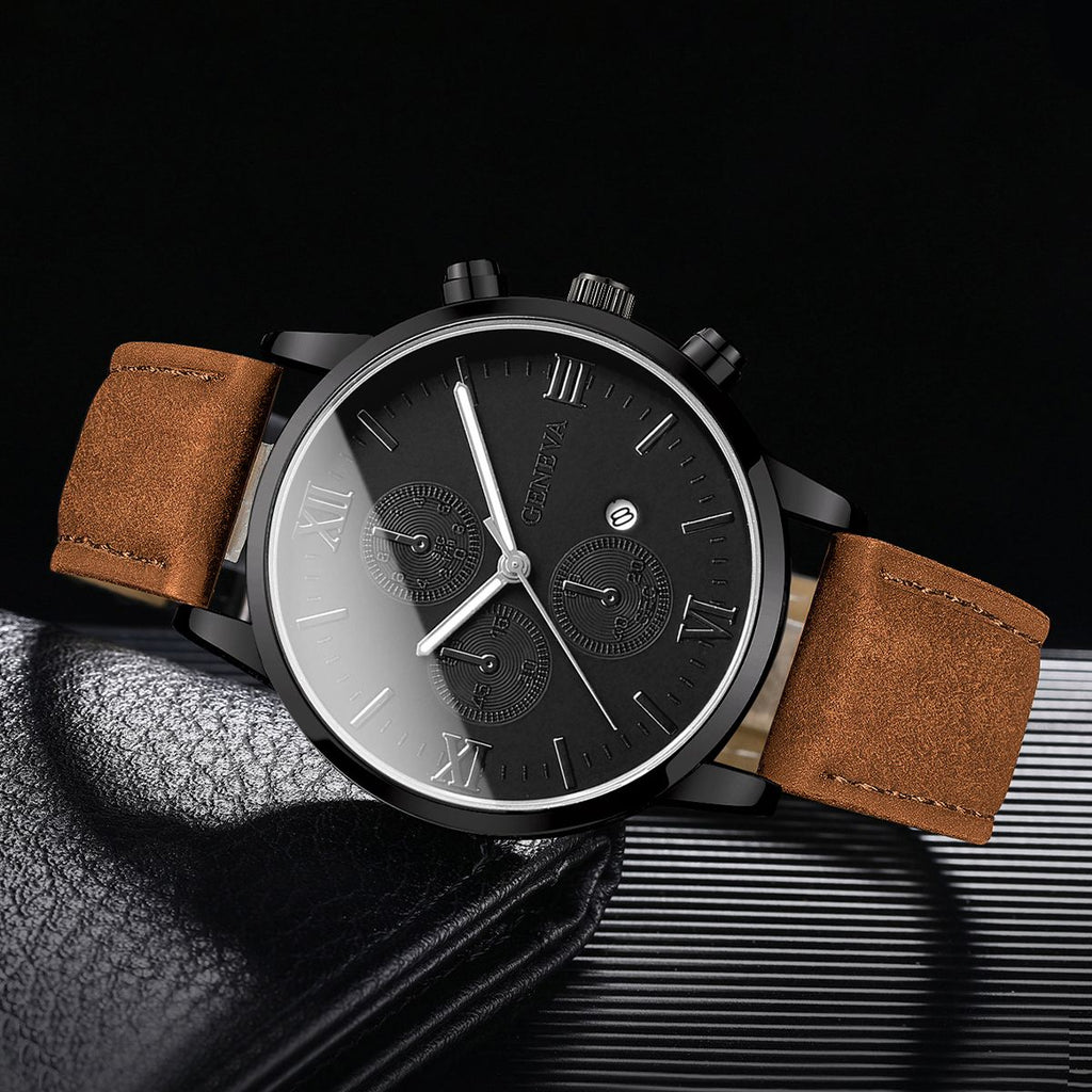 1/2 relógios de negócios masculino moda roma dial relógio de quartzo pulseira