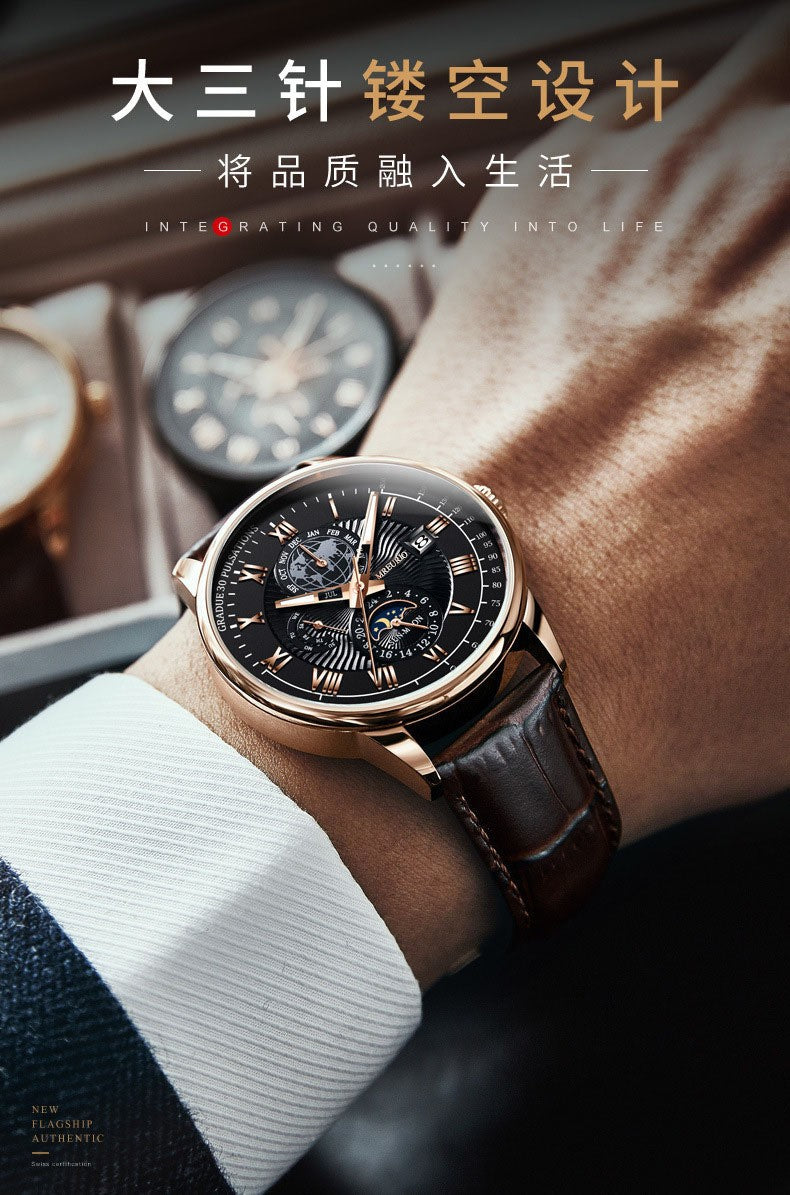 2025 relógio masculino cronógrafo fase da lua padrão luminoso topo de luxo es