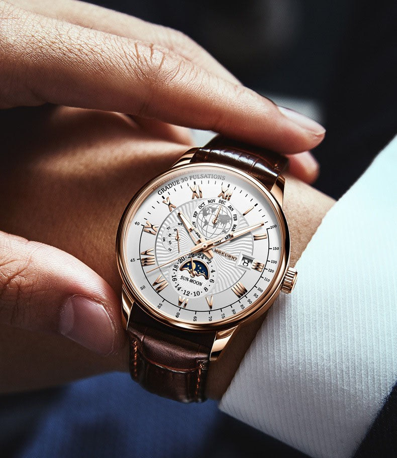 2025 relógio masculino cronógrafo fase da lua padrão luminoso topo de luxo es