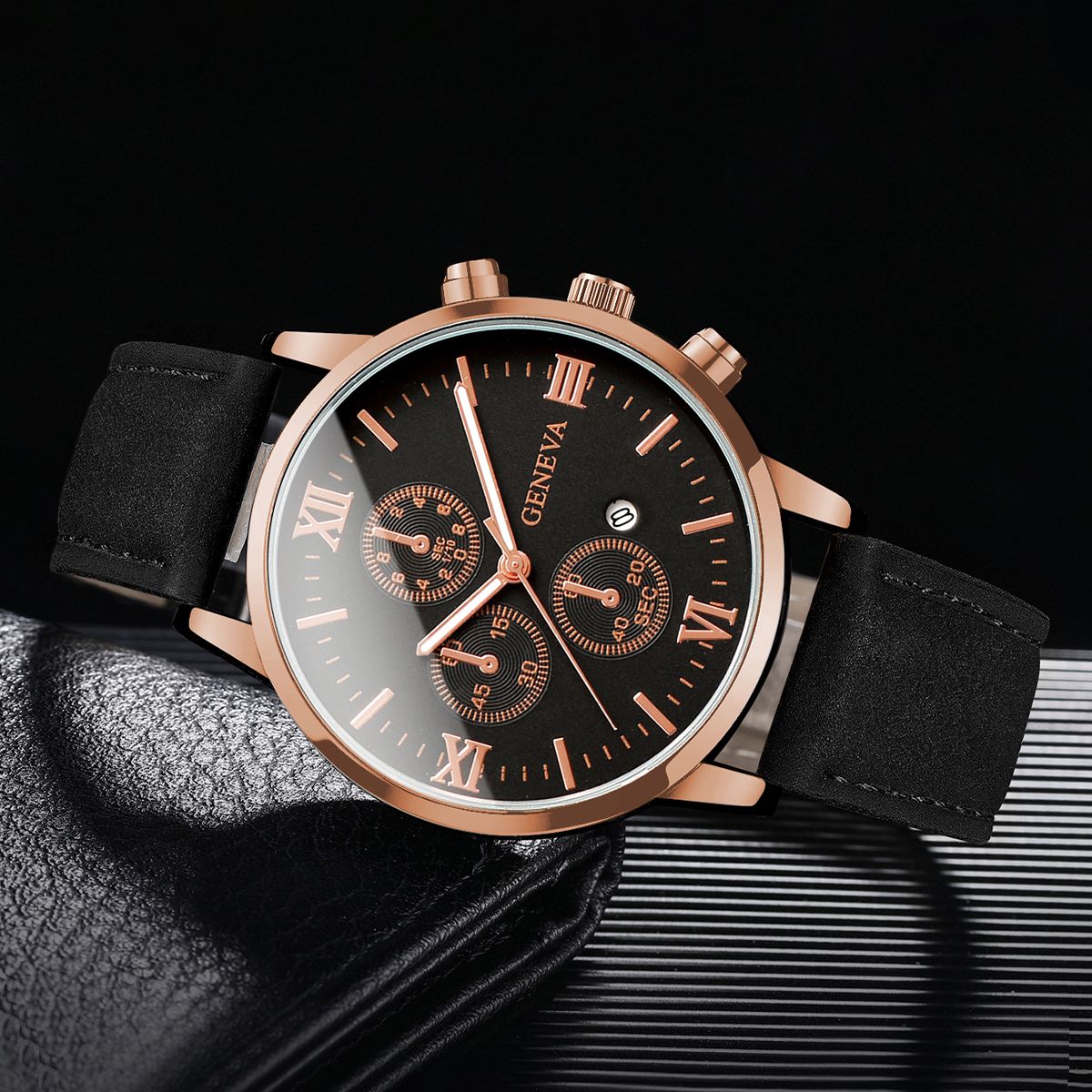 1/2 relógios de negócios masculino moda roma dial relógio de quartzo pulseira