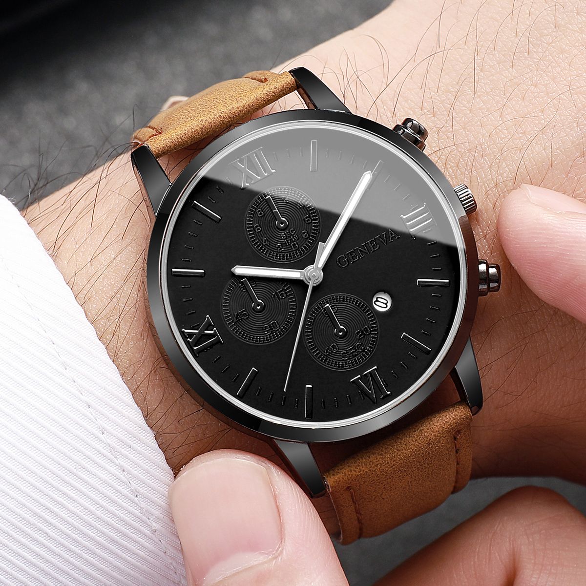 1/2 relógios de negócios masculino moda roma dial relógio de quartzo pulseira