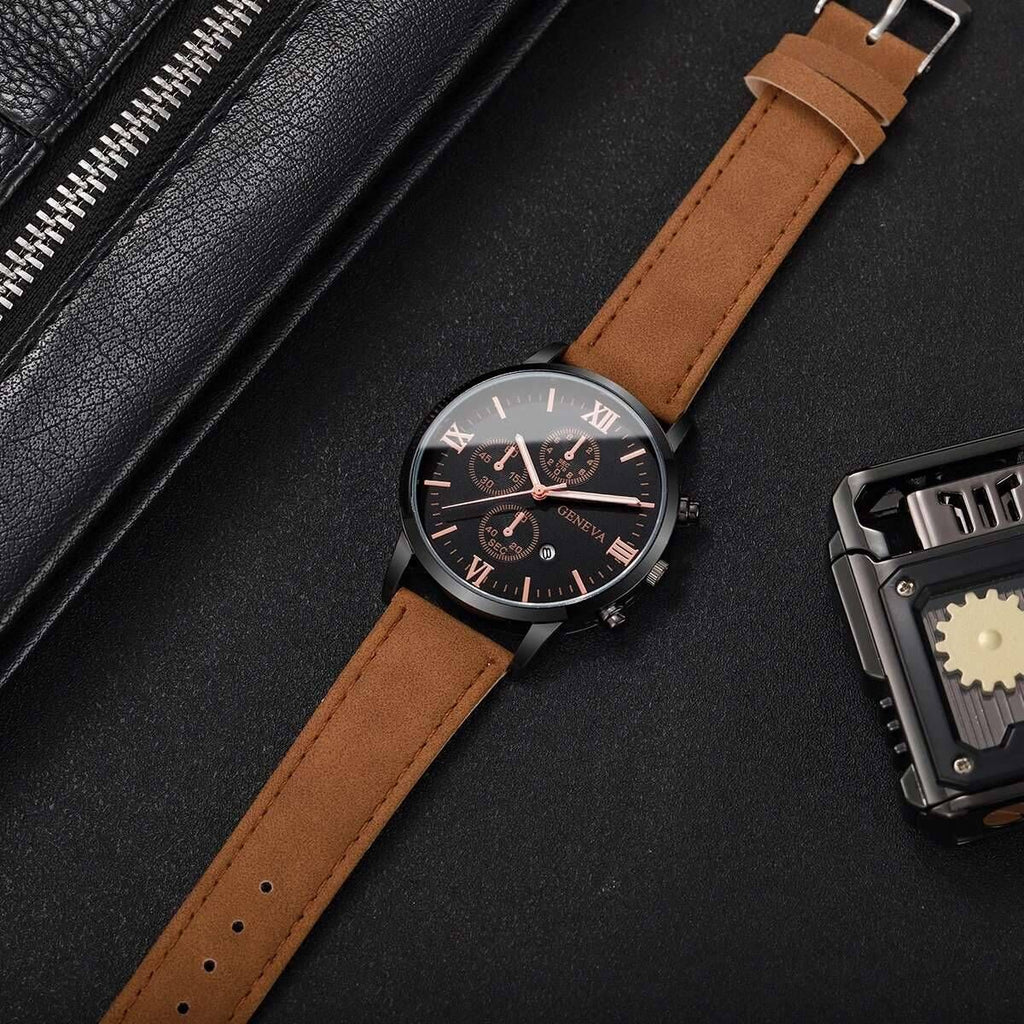 1/2 relógios de negócios masculino moda roma dial relógio de quartzo pulseira