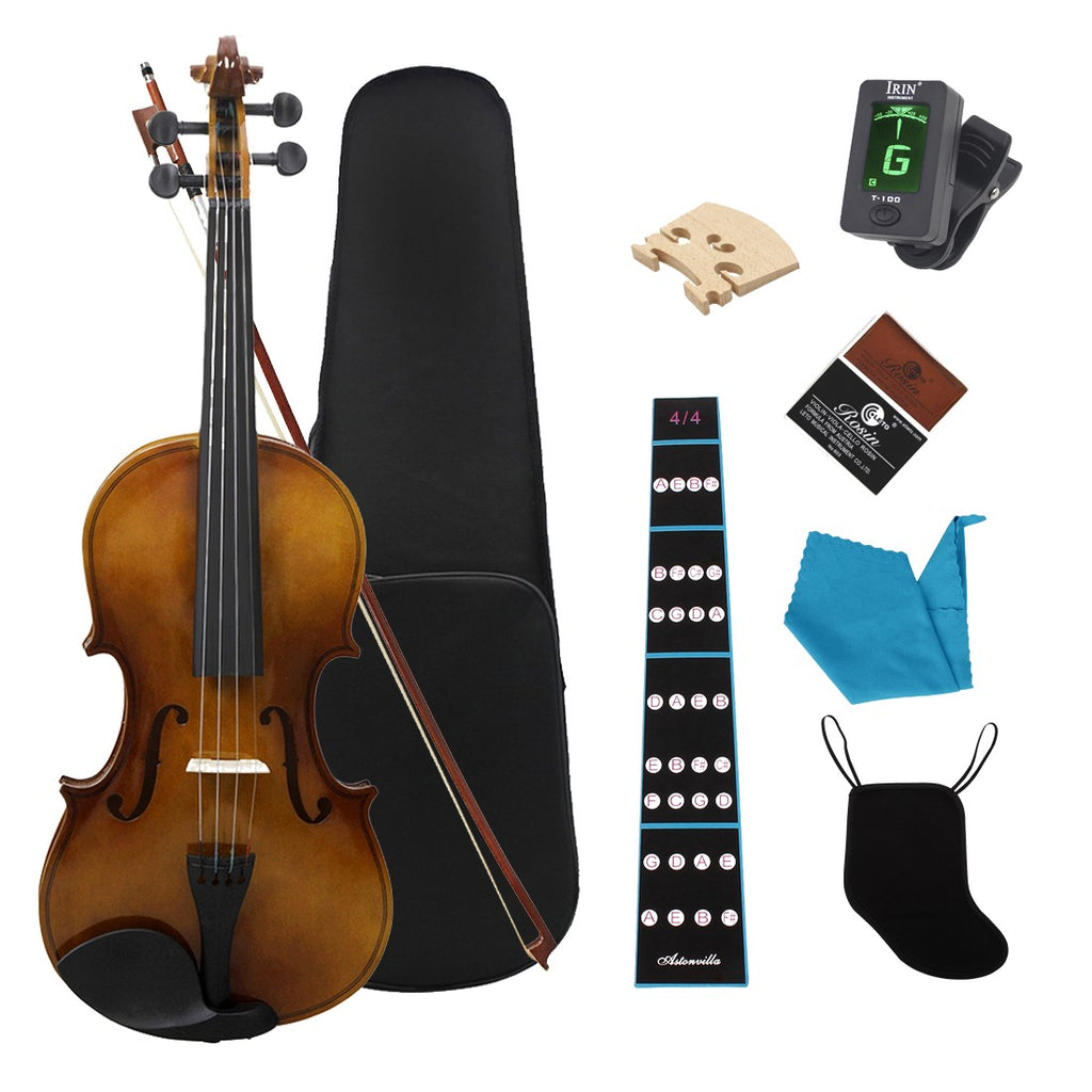 4/4 3/4 1/4 violino acústico de madeira maciça cor natural brilhante violino b