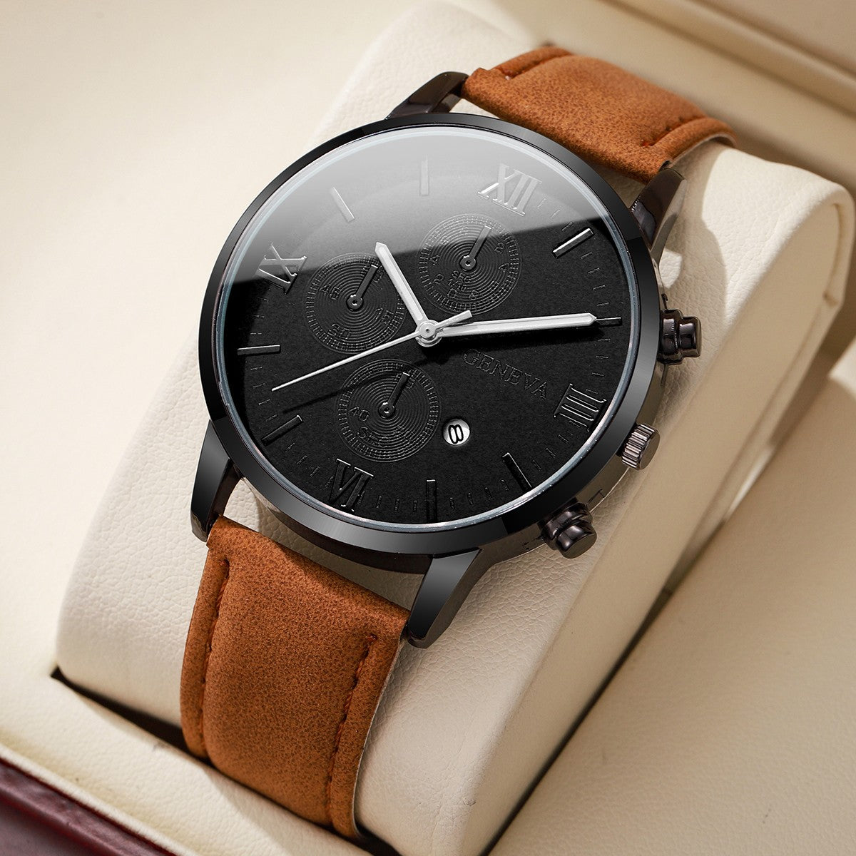 1/2 relógios de negócios masculino moda roma dial relógio de quartzo pulseira